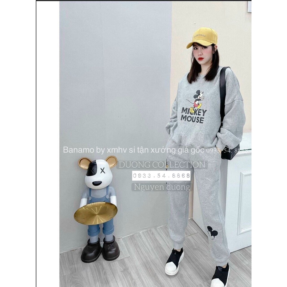 Bộ Mickey nữ chất nỉ đẹp siêu ấm thời trang Banamo Fashion 197