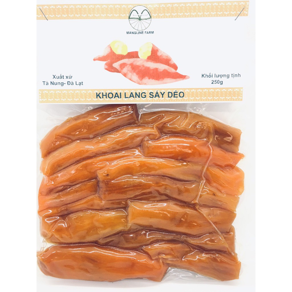 Khoai lang sấy dẻo nguyên củ không đường Mangline Farm 250g mềm dẻo thơm ngon ăn là ghiền