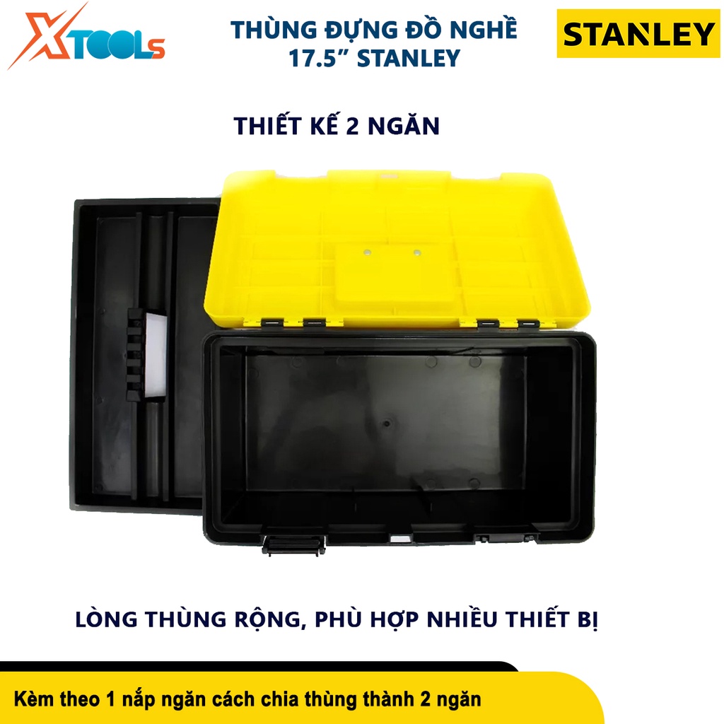Hộp dụng cụ nhựa STANLEY | Thùng đồ nghề có khay đựng phụ kiện, có chốt khóa bằng nhựa [chính hãng][xtools]