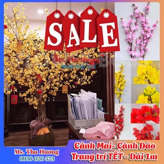 🌸 10 CÀNH HOA ĐÀO, HOA MAI GIẢ - LOẠI ĐẸP 5 NHÁNH CAO 1M- KHÁNH TREO- ĐÈN NHÁY-TRANG TRÍ NGÀY TẾT 🌸