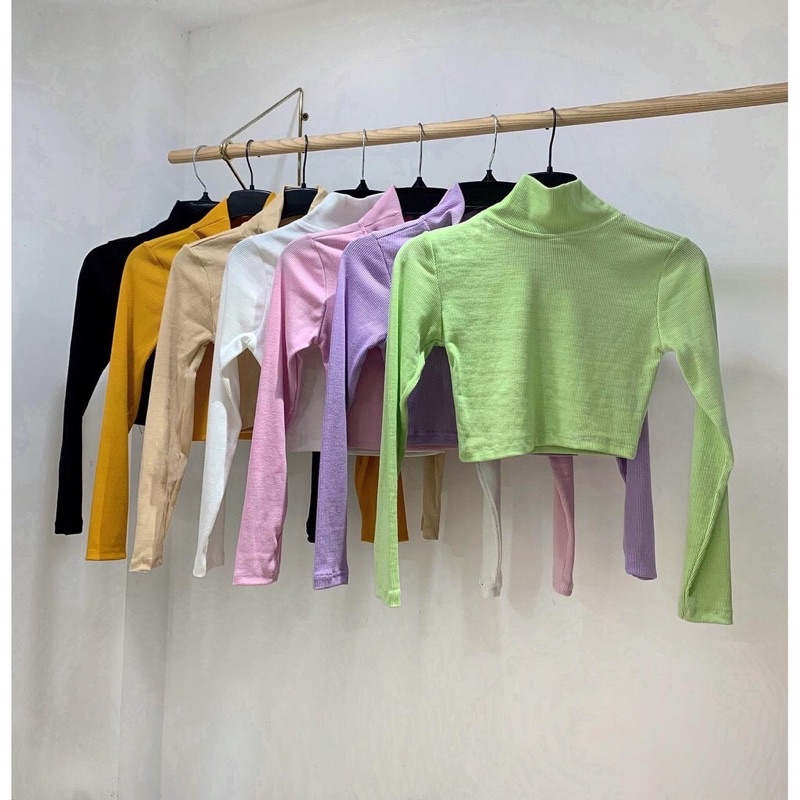 áo cổ lọ crop top chất thun gân co dãn 4 chiều màu tím Chan Closet