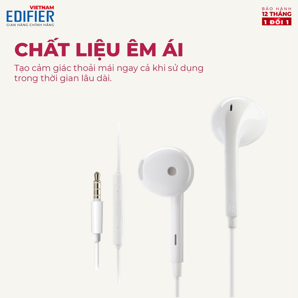 Tai nghe nhét tai có dây EDIFIER P180 PLUS Chân cắm 3.5 Chất liệu TPE dài 1.3m Bảo hành 12 tháng