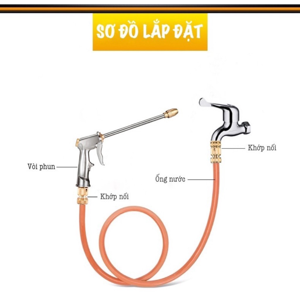 Bộ vòi rửa xe, tưới cây Lionking 5 - 20 mét. Ống nước kết cấu 5 lớp, vòi phun kim loại 3 kiểu phun, khớp nối bằng đồng