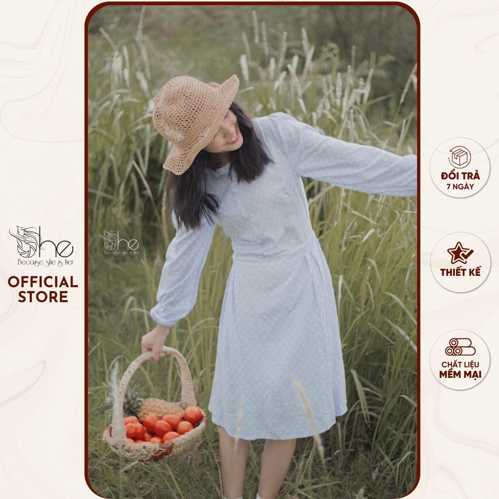 Đầm suông midi Vintage She, váy hoa nhí cute đi chơi SDX16
