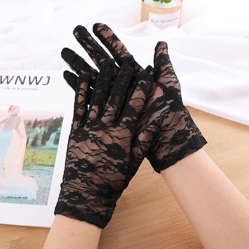 Găng tay chống nắng chống tia UV bằng lụa mát phối ren dùng khi lái xe/đạp 3ZjV