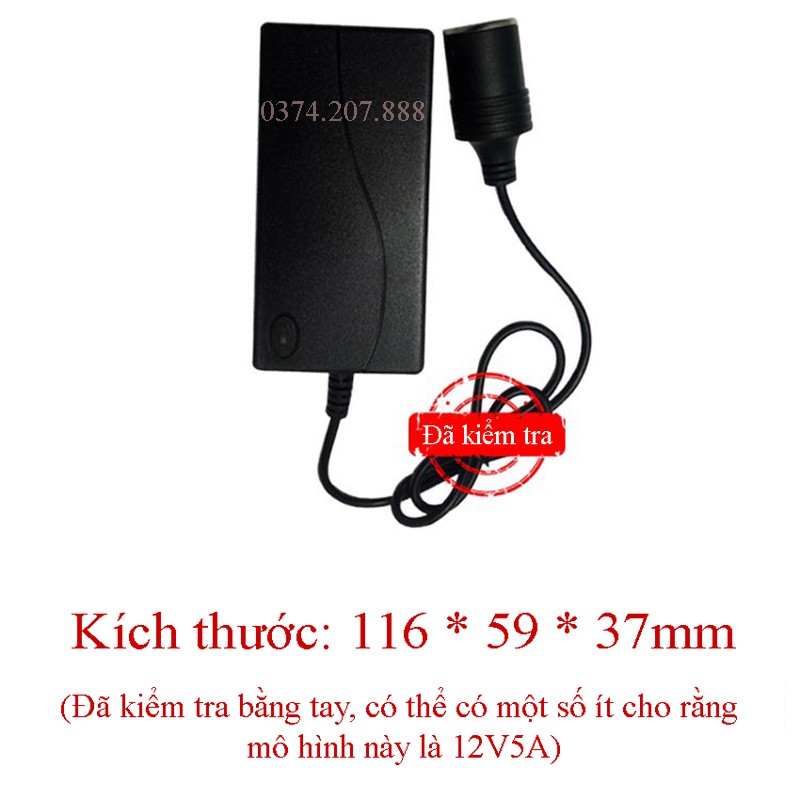 Bộ chuyển đổi nguồn 220V sang 12V 5A kết nối từ tẩu ô tô sử dụng cho máy hút bụi, máy bơm