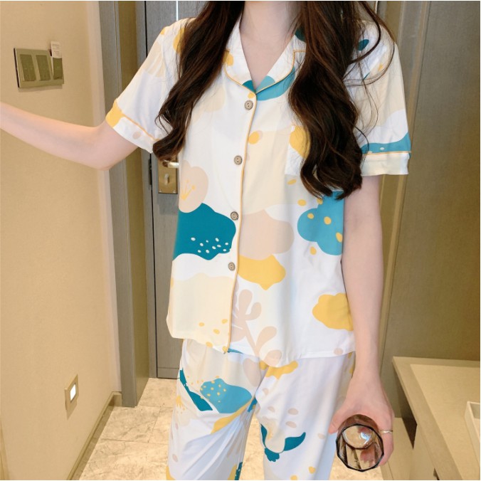 Pijama, Bộ Ngủ Nữ cotton thun ngắn tay quần dài 2021