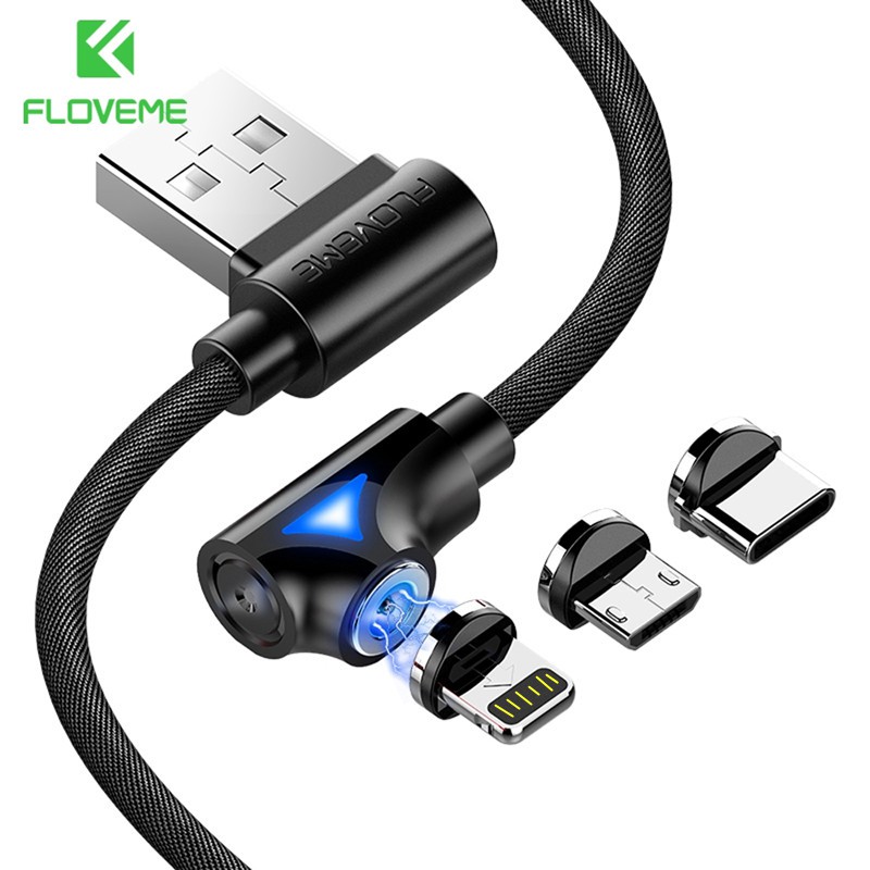 Dây cáp sạc và truyền dữ liệu FLOVEME micro USB thiết kế từ tính góc vuông 90 độ có đèn LED dài 1m tiện dụng