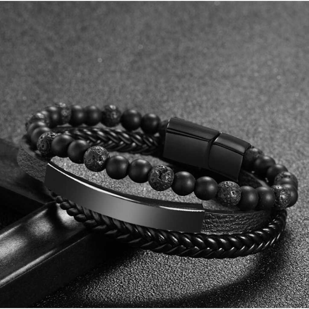 Vòng Tay 3 Lớp Phong Cách Vintage Cá Tính Dành Cho Nam