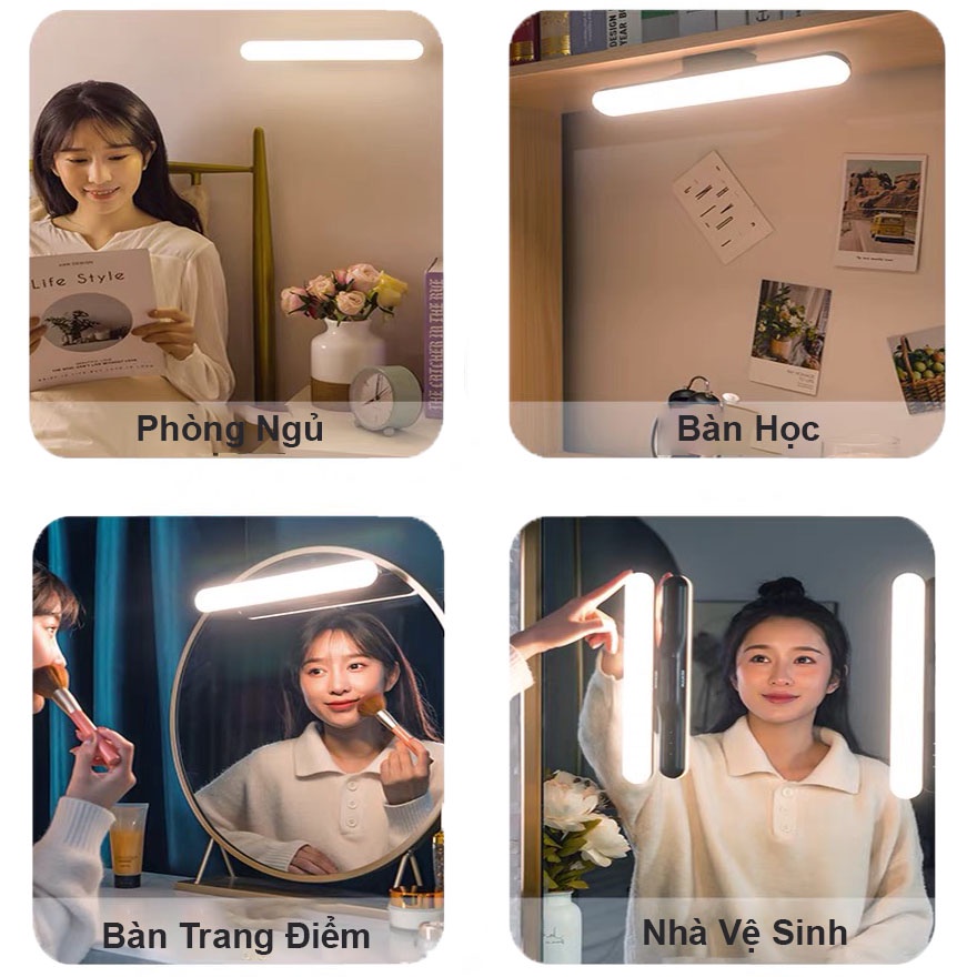 Đèn LED Thanh Xoay Ánh Sáng Trắng Cảm Ứng Chạm Sạc tích điện 2600mah dùng cho bàn học/ trang điểm/tủ sách phòng ngủ