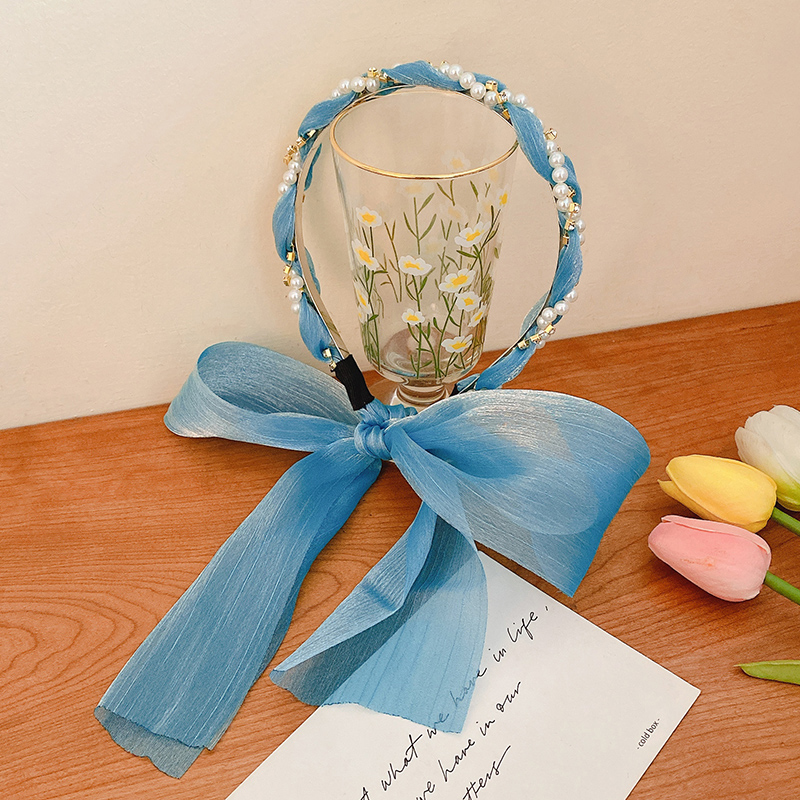 Cài tóc vải Tulle khảm ngọc trai thời trang hàn quốc dành cho nữ dễ thương xinh xắn