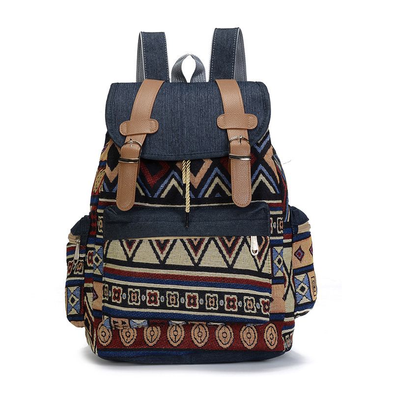 Ba Lô Canvas In Họa Tiết Thổ Cẩm Phong Cách Bohemian Dành Cho Nữ
