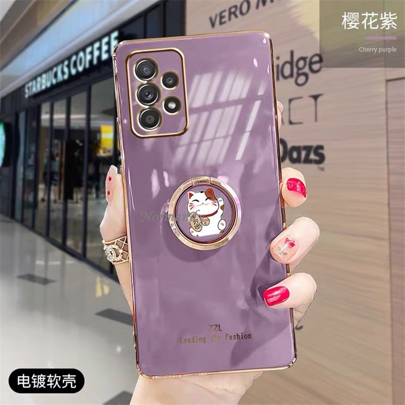 Ốp Điện Thoại Silica Gel Mềm Mạ Hình Mèo May Mắn Cho Samsung Galaxy A53 A05 A05 A23 A33 A73 A23 LTE A13 M33 M23 5G 4G