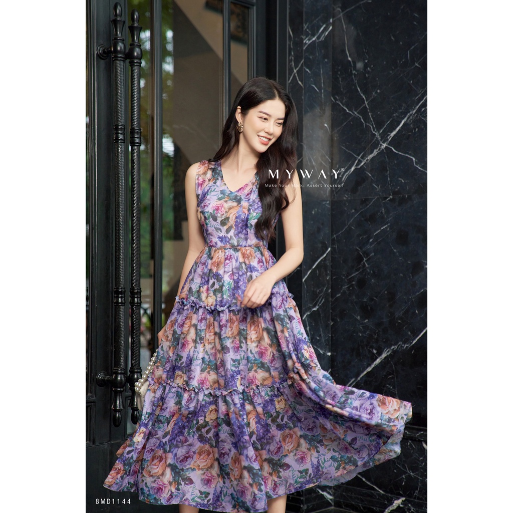 Đầm Maxi Nữ Thiết Kế MY WAY Họa Tiết Hoa Kín Lưng Sang Trọng 8MD1144