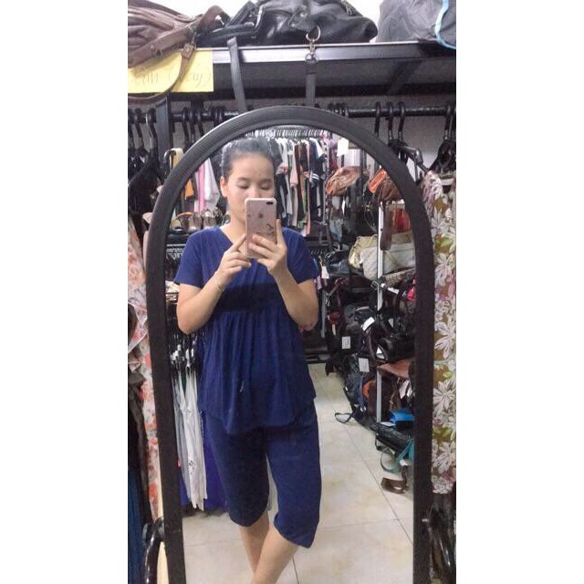 Bộ đồ mặc bầu và sau sinh thun cotton - BỘ NGỐ vạt chéo