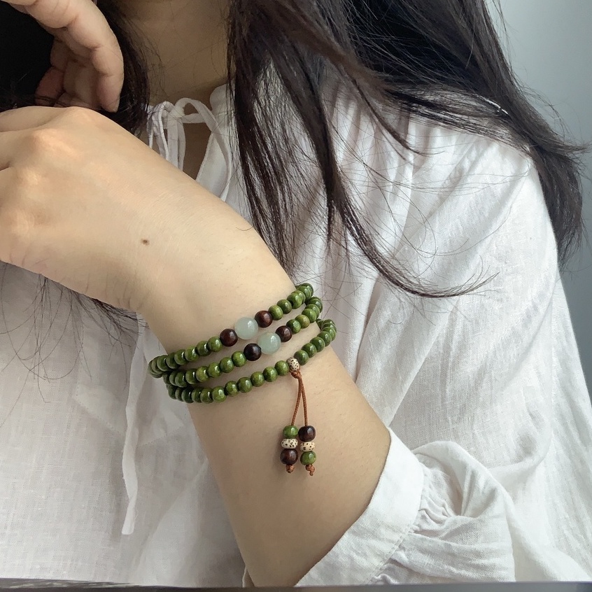 Vòng Tay Gỗ Đàn Hương Xanh Hạt Bích Quấn 2-3 vòng 🌿