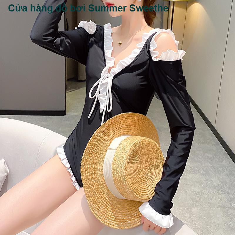 Áo tắm một mảnh thời trang mới 2021 bìa một mảnh Hiển thị bụng Skinny Fairy fan hâm mộ Hàn Quốc sexy trong dài tay áo bả