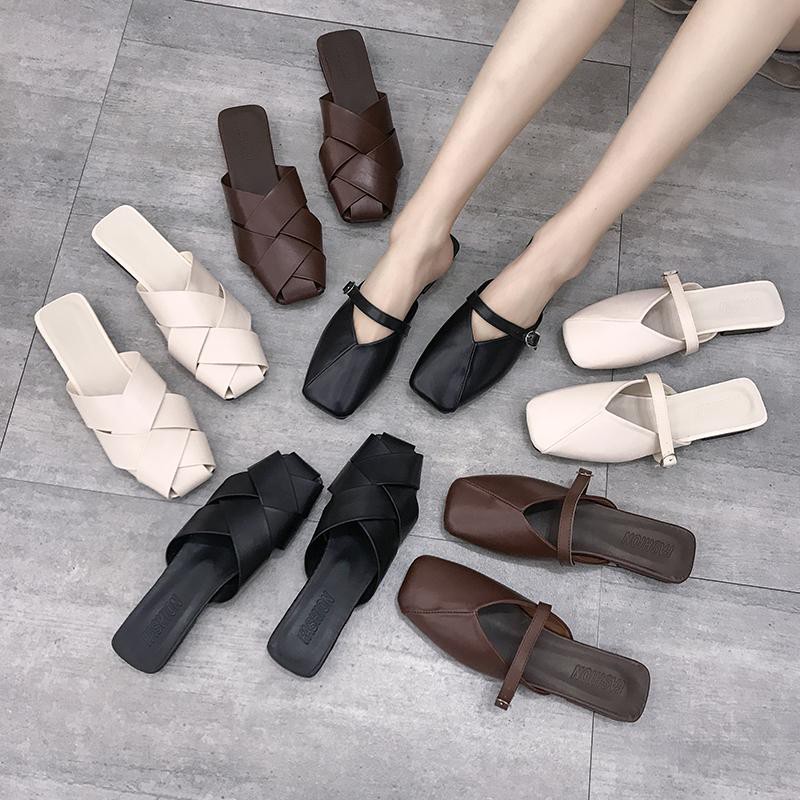 Giày mules đế bệt thời trang mùa hè phong cách Hàn Quốc cho nữ