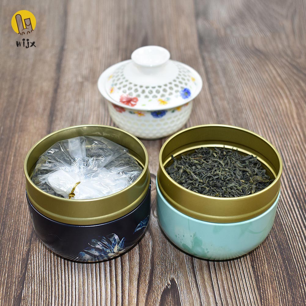 Hộp kim loại tròn đựng trà phong cách Hàn Quốc kèm nắp đậy tiện dụng