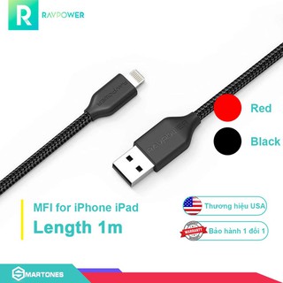 Dây cáp sạc ravpower rp-cb019 usb a to lightning, sợi nylon dài 1m cho iphone