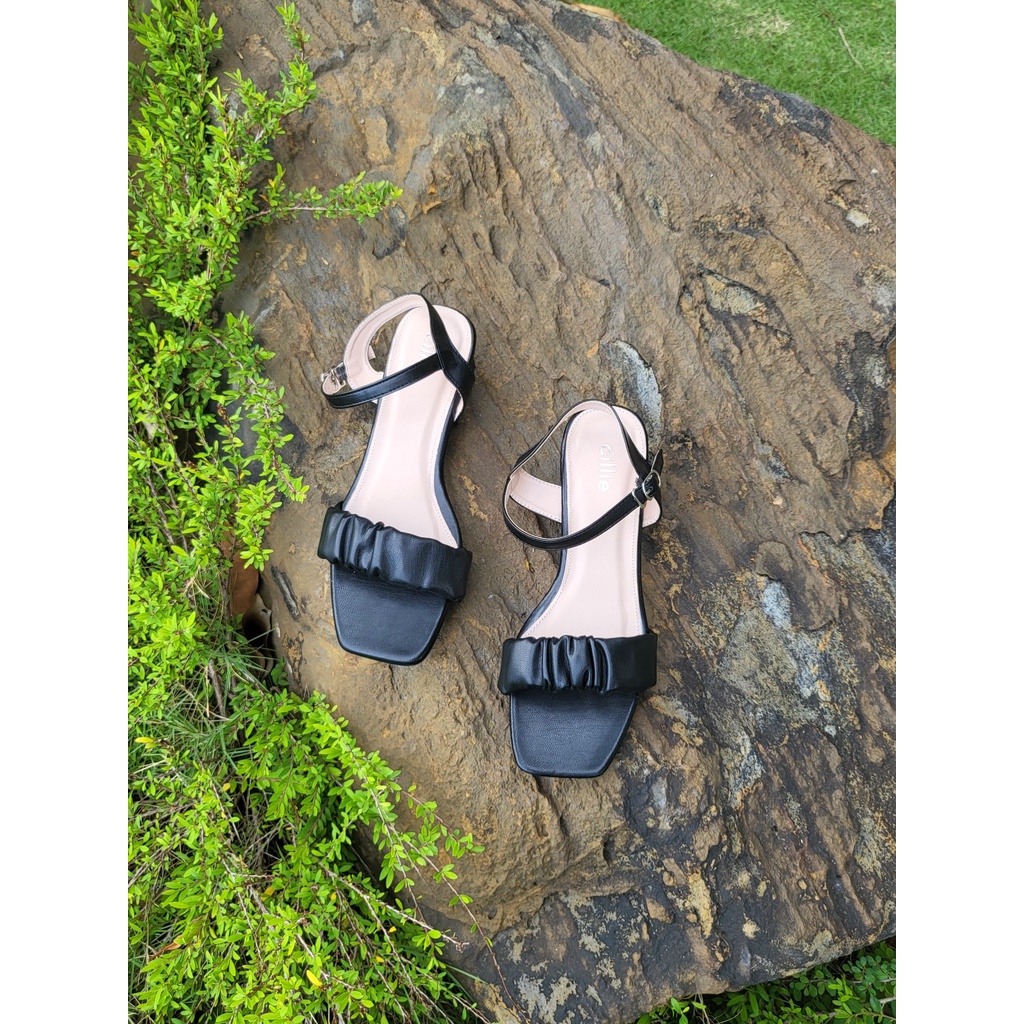 Giày sandal cao gót nữ quai nhúng bèo điệu đà gót vuông cao 3cm đi học đi chơi Cilie 2012