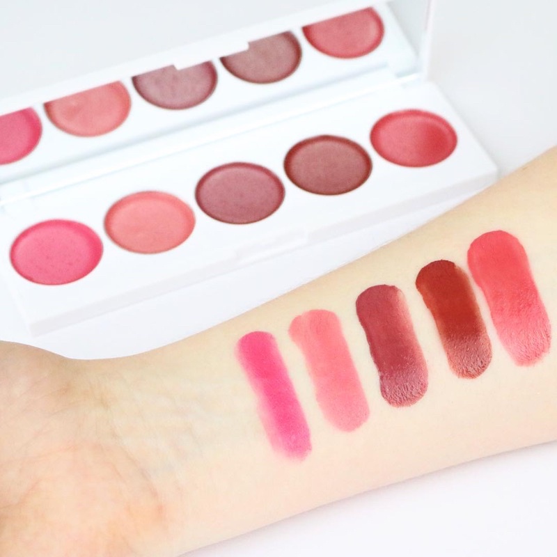 Bảng 5 màu son kiêm má hồng Seraphine Botanicals Rhubarb + Rose - Creamy Lip &amp; Cheek Palette