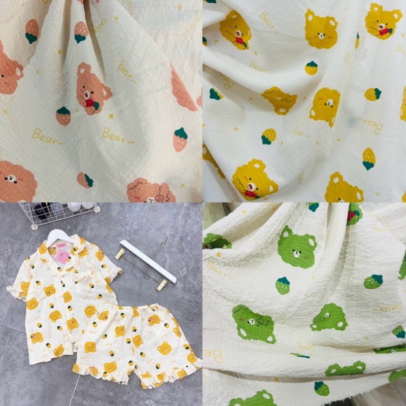 vải đũi xốp con gấu bear to mềm mại ko nhăn may đồ bộ mềm mát không nhăn