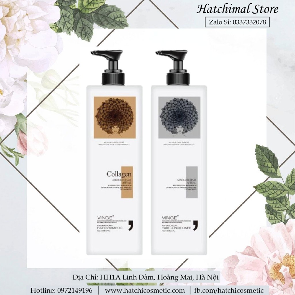 Cặp Dầu Gội Xả Collagen Vinge 1000ML | Giảm Rụng Tóc, Kích Mọc Tóc, Phục Hồi Tóc Hư Tổn | Hàng Chính Hãng