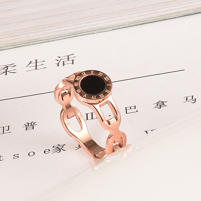 Nhẫn thép titan mạ vàng hồng / bạc khắc chữ số la mã phong cách Hàn Quốc dễ phối đồ cho nữ