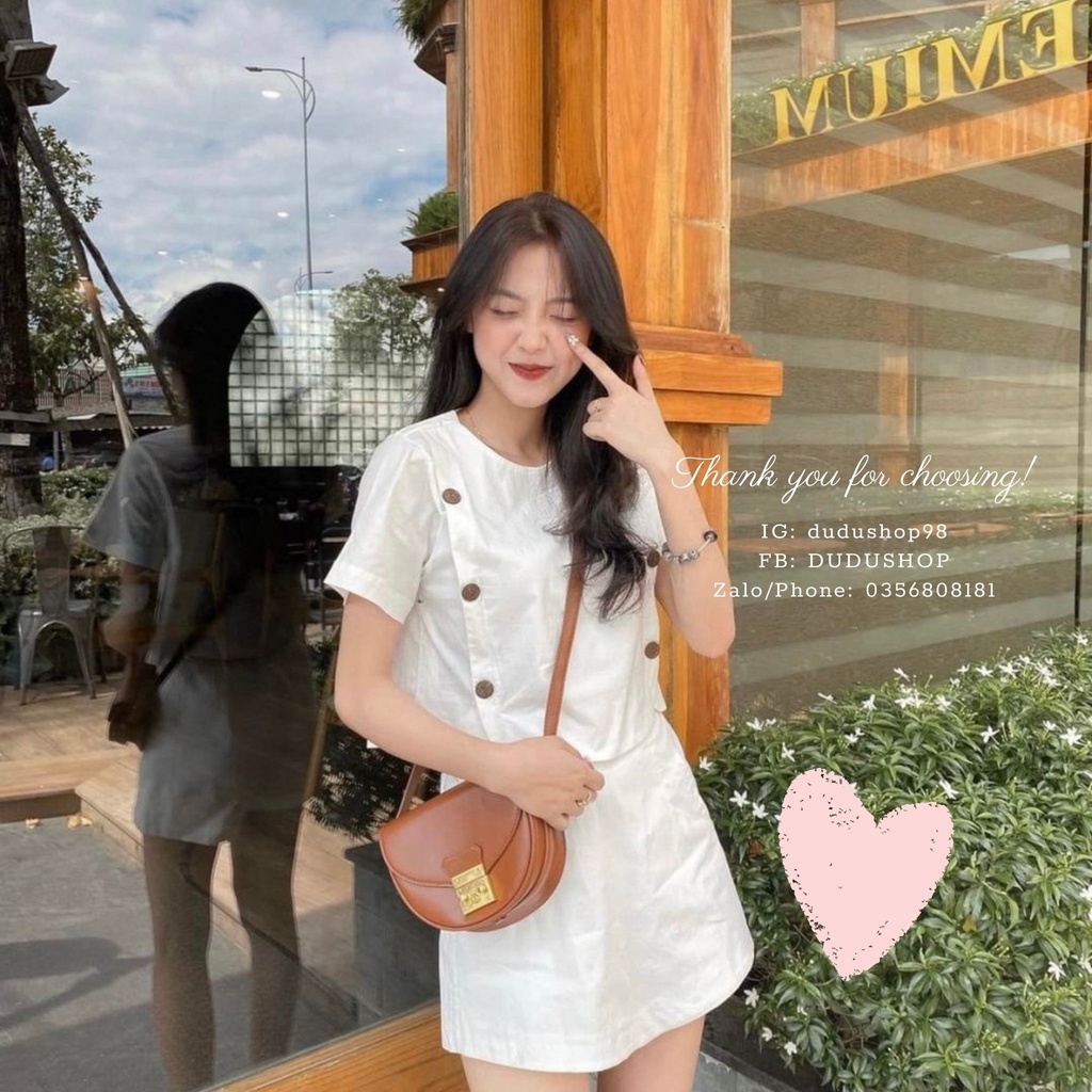 Set áo thô mềm khuy gỗ xinh xắn, tiểu thư mặc đi học đi làm