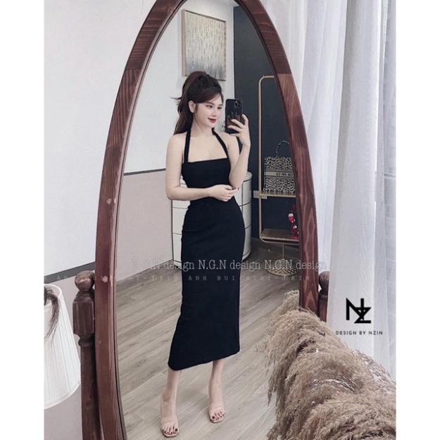 [HOT] Đầm body cổ yếm  Váy maxi cổ yếm dáng dài chất cotton mịn
