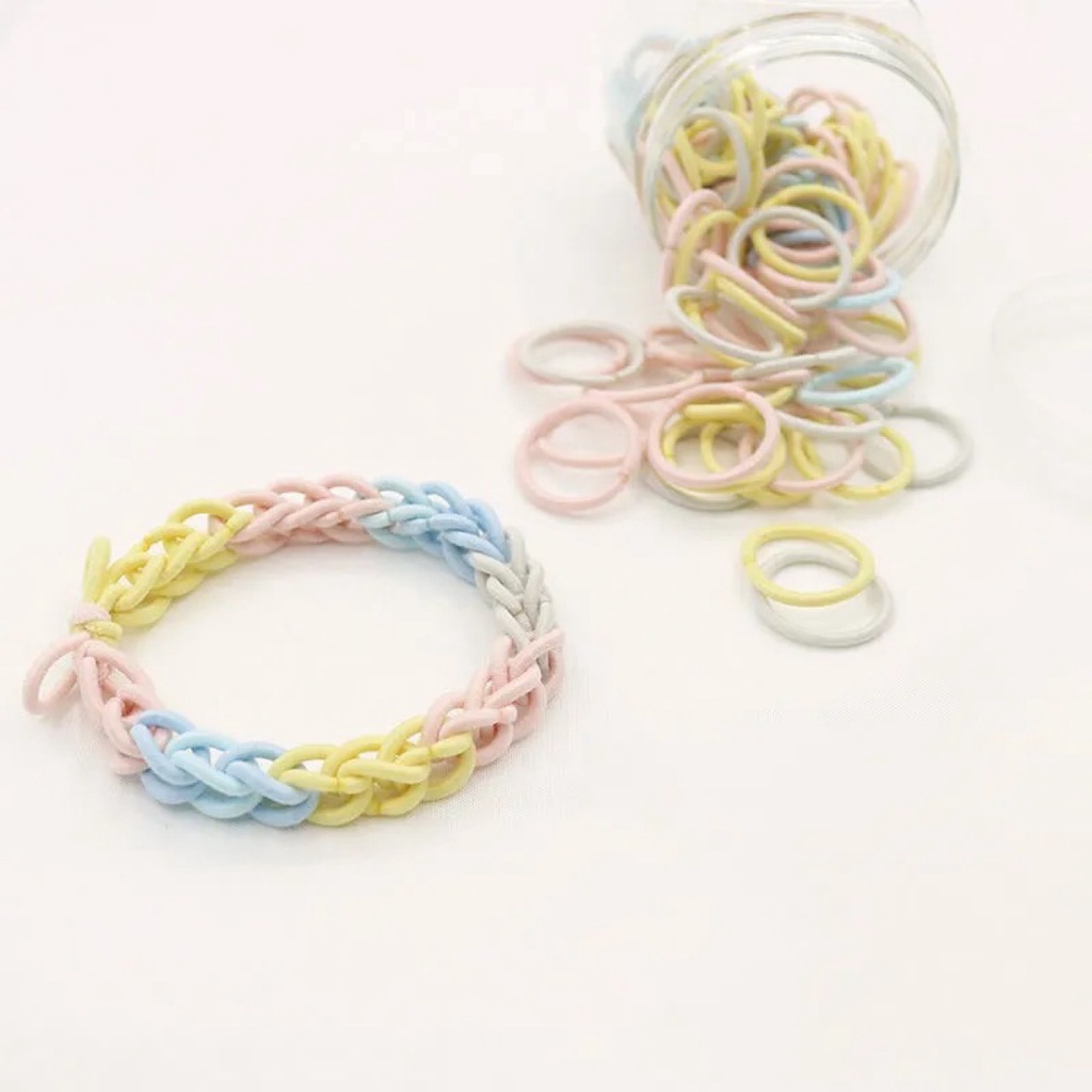 Set 100 dây buộc tóc co giãn nhiều màu sắc dành cho bé gái