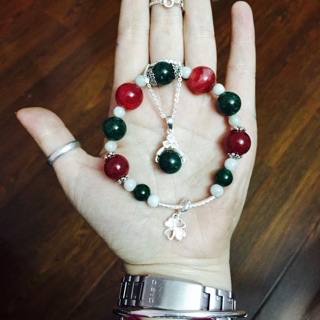 Set vòng tay, dây chuyền đá mix charm bạc