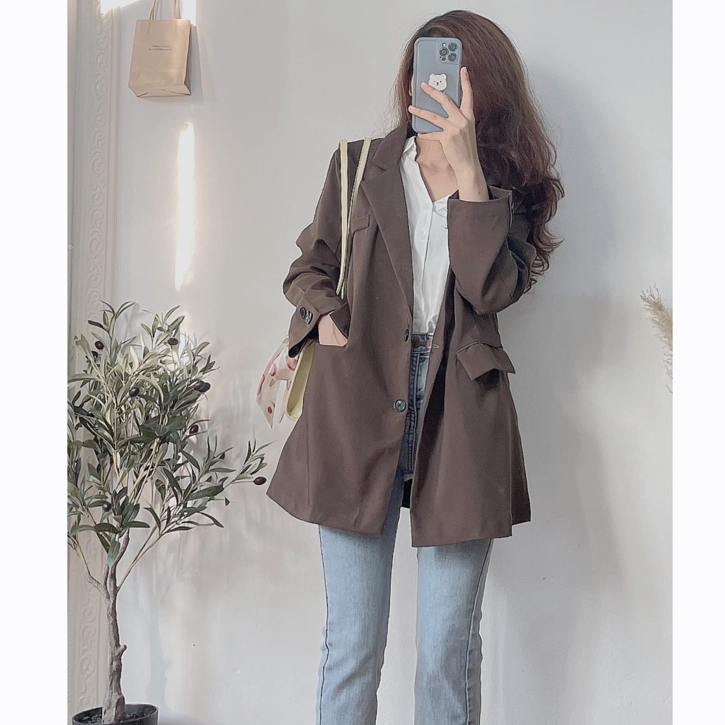 Áo Blazer Ulzzang Form Rộng Hàn Quốc / Áo Khoác Ngoài Blazer 2 Lớp (ảnh Thật)