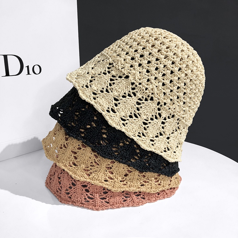 Nón Bucket Đan Cói Chống Nắng Khoét Rỗng Phong Cách Nhật Bản Thời Trang Mùa Hè Cho Nữ