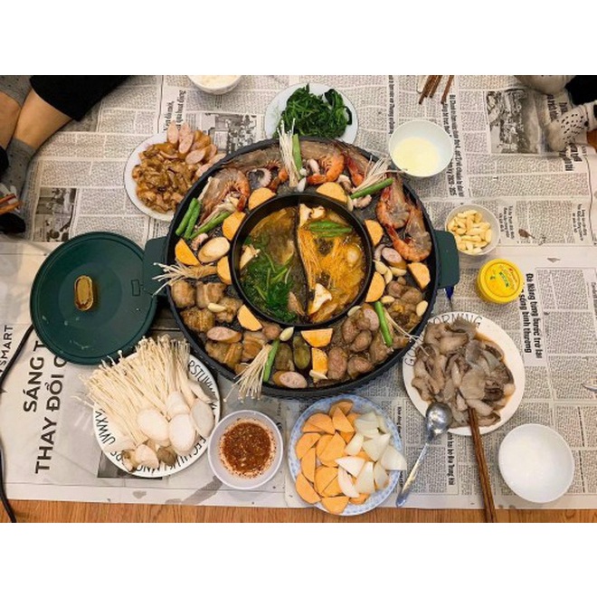 BẾP LẨU NƯỚNG KẾT HỢP 2 TRONG 1, Loại To 51 Cm VỪA LẨU VỪA NƯỚNG KHÔNG KHÓI, SIÊU TIỆN LỢI Công suất: 1700W