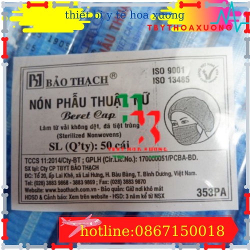 [Hàng Chính Hãng] Mũ Phẩu Thuật Y Tế Bảo Thạch Tiệt Trùng Từng Cái Túi 50 Cái