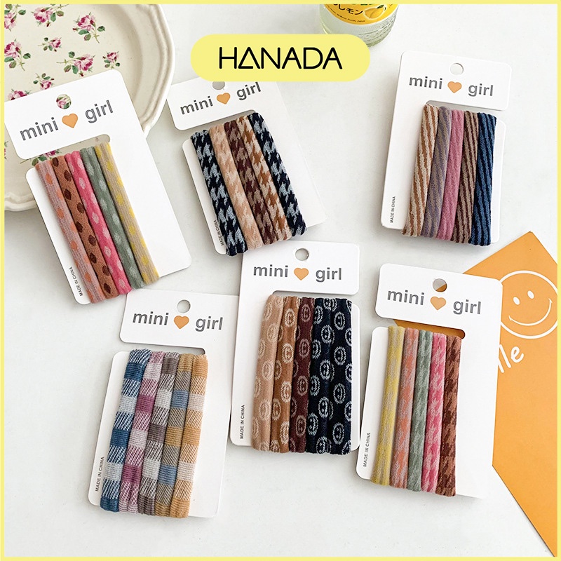 Set 5 Dây Cột Tóc Cao Su Đàn Hồi Dày Phong Cách Vintage Hanada K16-T013
