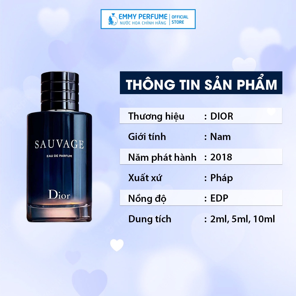Nước Hoa Nam Dior Sauvage EDP Nam tính Mạnh mẽ Cuốn hút Thơm Lưu hương lâu 8 - 10 giờ EmmyPer