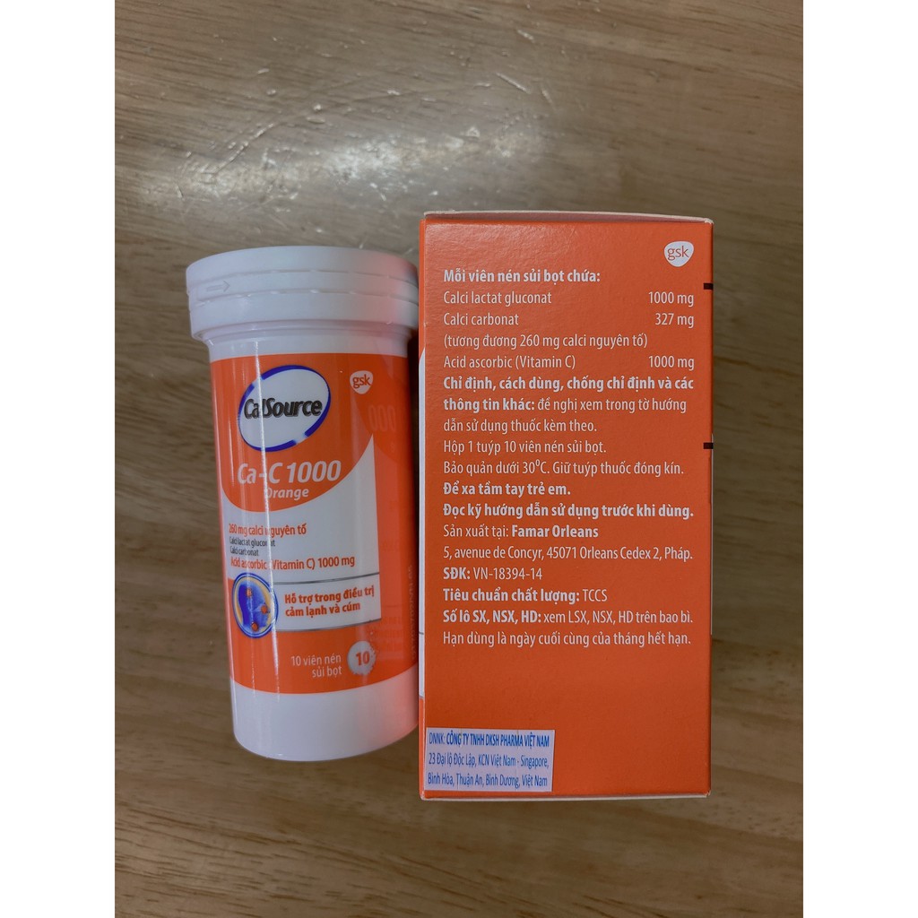 Viên sủi  CalSource Ca -C 1000 Orange tuýp 10 viên