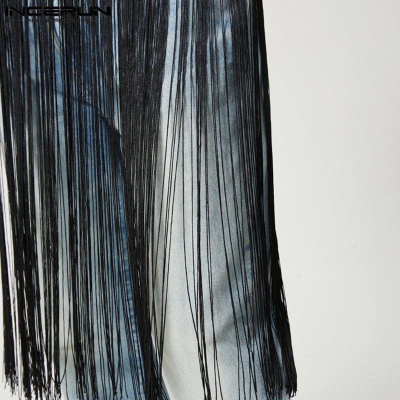 Áo ba lỗ INCERUN dáng dài phối tua rua độc đáo phong cách mùa hè năng động cho nam