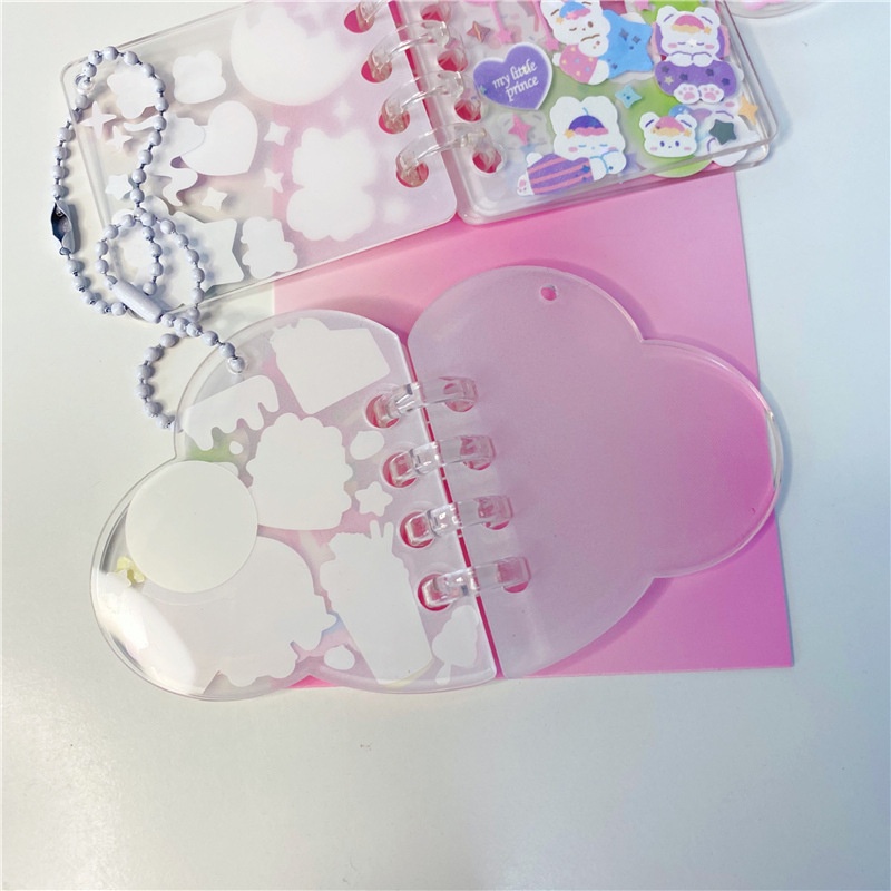 Peach Mini loose-leaf book DIY key ring pendant Acrylic transparent butterfly square cloud hanging decoration