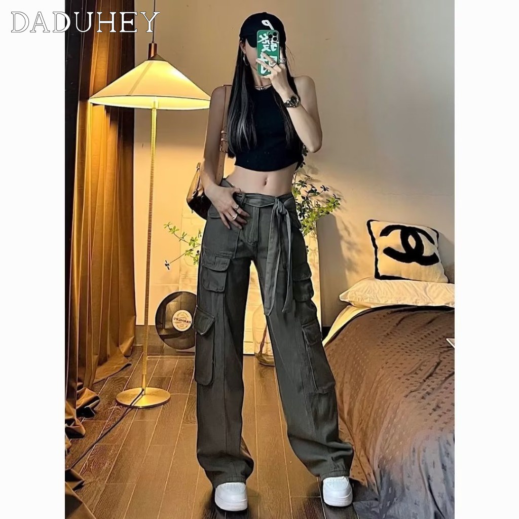 DaDuHey Men's and Women's Summer Thin 2022 Fashion Brand Functional Loose Straight Cargo Pants Ins Korean Style Trendy Fashion Joker Multi-Pocket Slacks