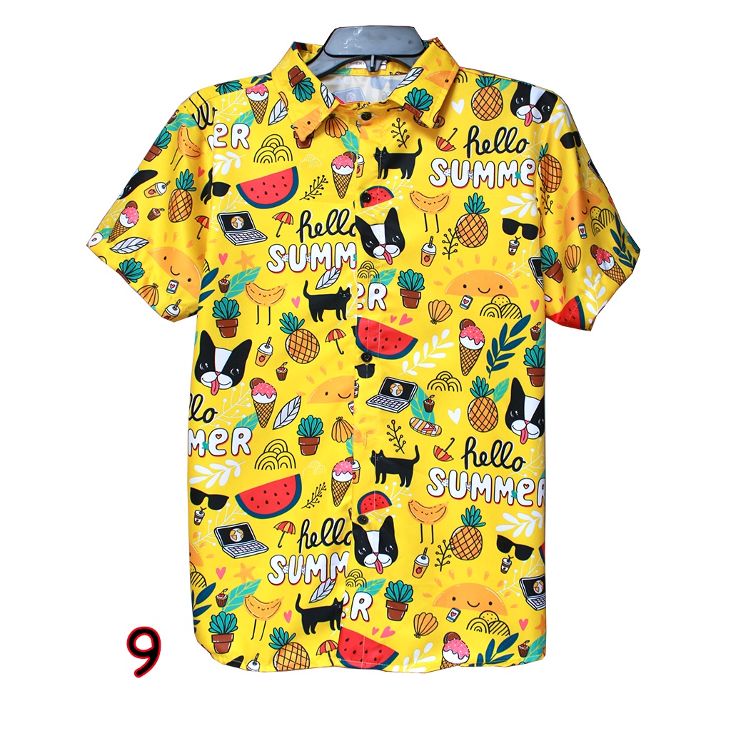 Áo sơ mi hoạt hình đi biển chất liệu kate lụa thích hợp mặc áo nhóm, áo lớp sơ mi