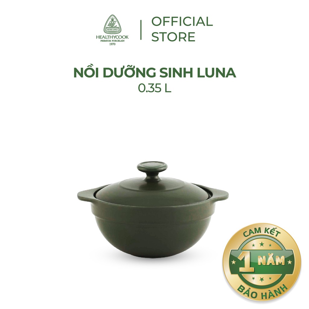 Nồi sứ dưỡng sinh Minh Long - Luna 0.35 L + nắp dùng cho bếp gas, bếp hồng ngoại, không dùng cho bếp từ