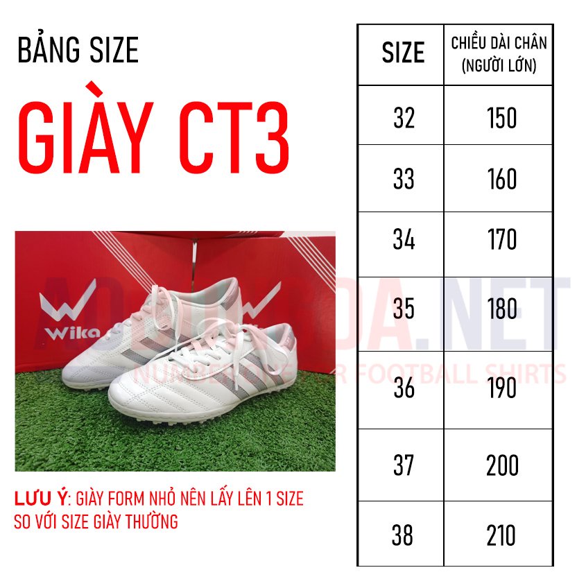Giày Đá Bóng Trẻ Em Wika Ba Sọc Ct3. Giày Bóng Đá Trẻ Em Sân Cỏ Đã Khâu Đế Toàn Bộ Thiết Kế Êm Ái Dễ Chịu