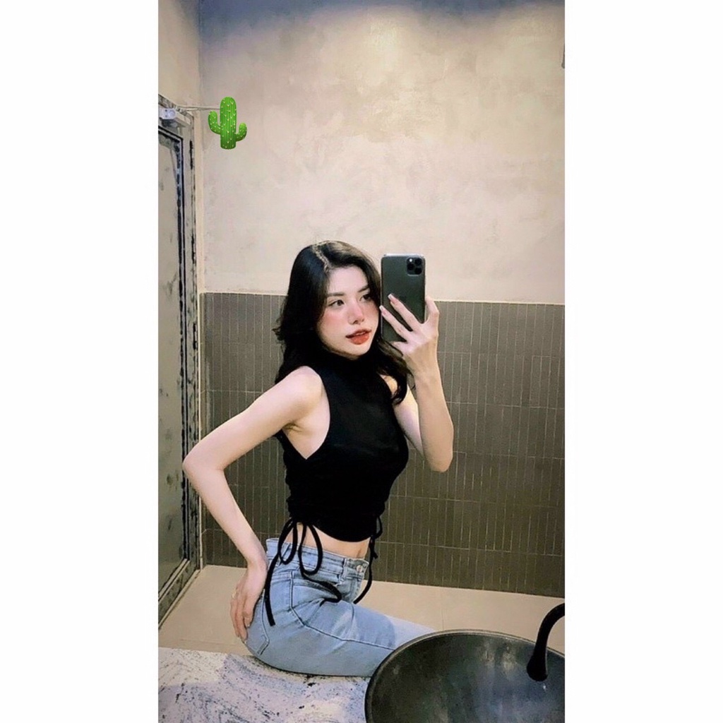 Áo kiểu ba lỗ cổ lọ 3p kiểu rút dây 2 bên hông xinh PC28