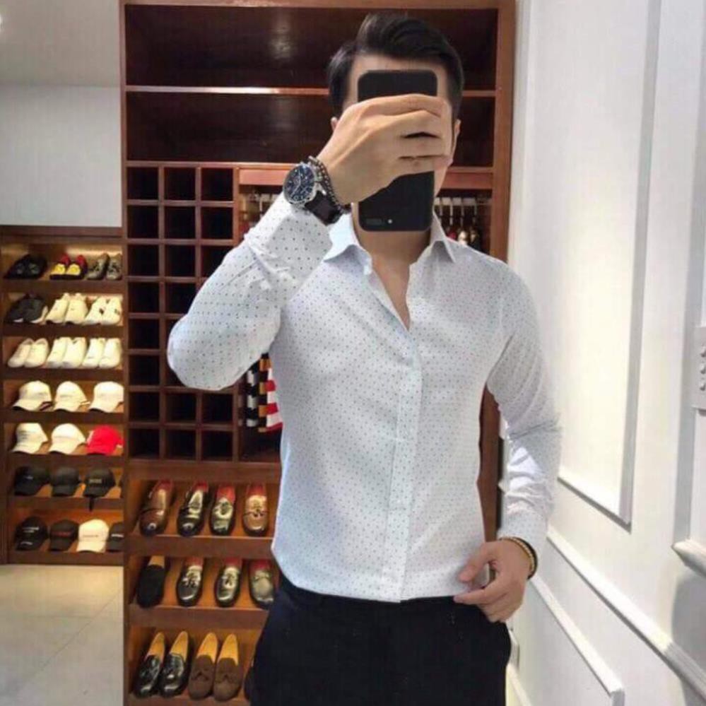 Áo sơ mi họa tiết nam chấm bi công sở dài tay cao cấp Luis chất vải co giãn nhẹ form slmfit ôm dáng thời trang Hàn Quốc | BigBuy360 - bigbuy360.vn