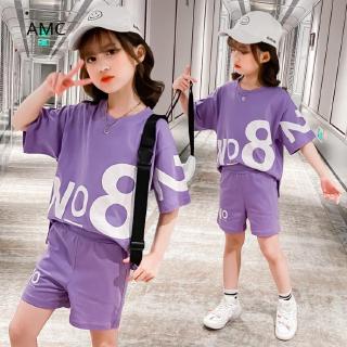 Set áo thun ngắn tay cổ tròn + quần dài lưng thun thời trang cho bé