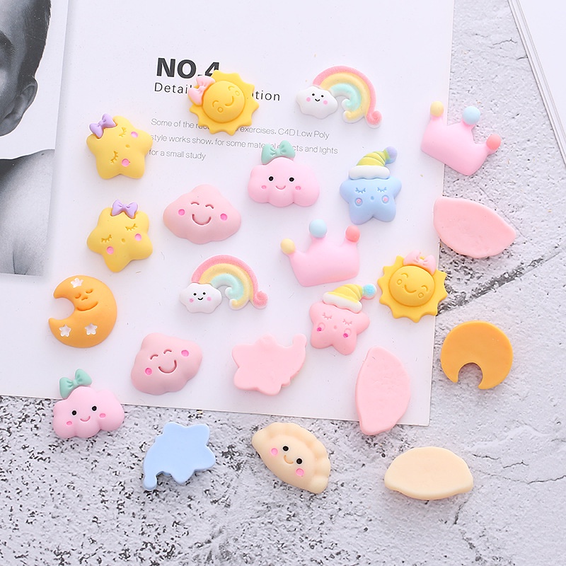 Set 10 Phụ Kiện Trang Trí Điện Thoại Hình Cầu Vồng/Mặt Trăng/Vương Miện/Đám Mây/Mặt Trời/Đám Mây